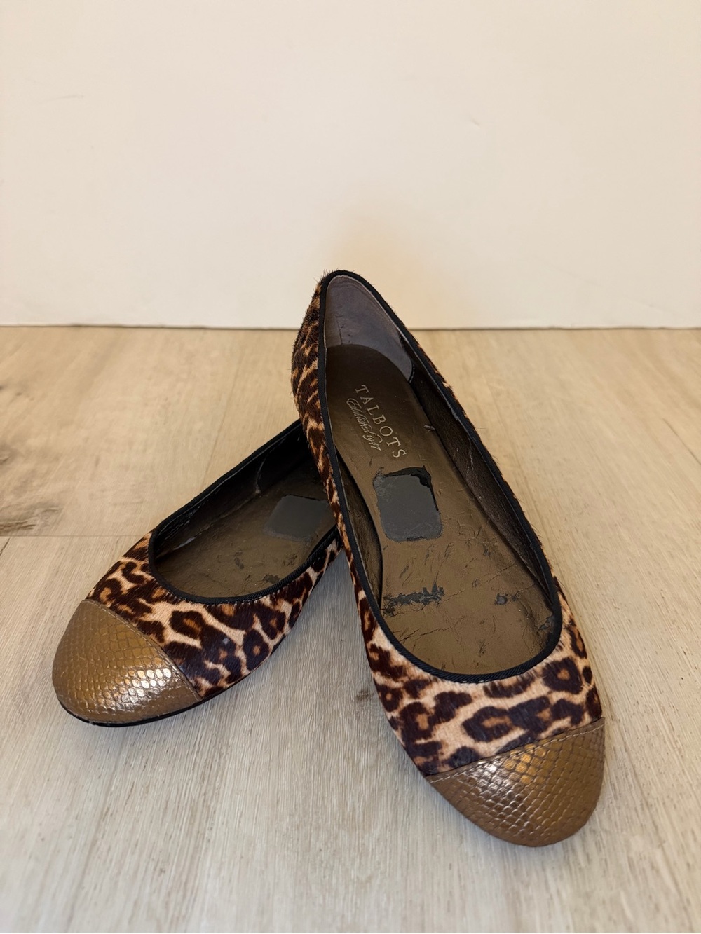 Talbots Leopard Print Flats with Bronze Textured Cap Toe
